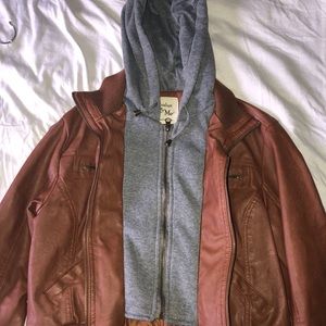 Double Layered Grey & Brown Leather Jacket